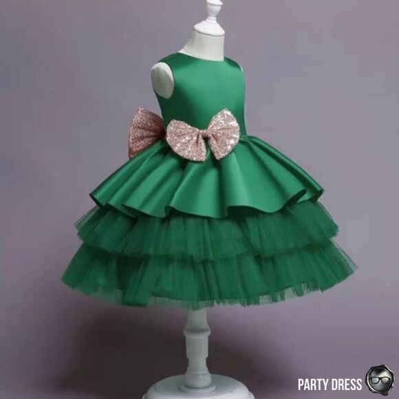 NOELLE LAYERED SATIN & TULLE TODDLER PARTY HOLIDAY DRESS EMERALD GREEN 1-2 YEARS - Picture 3 of 16